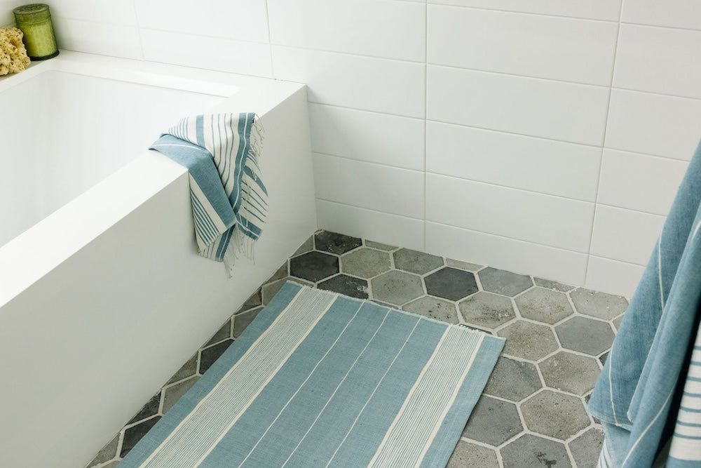 Dawa Bath Mat in Flax in Bathroom