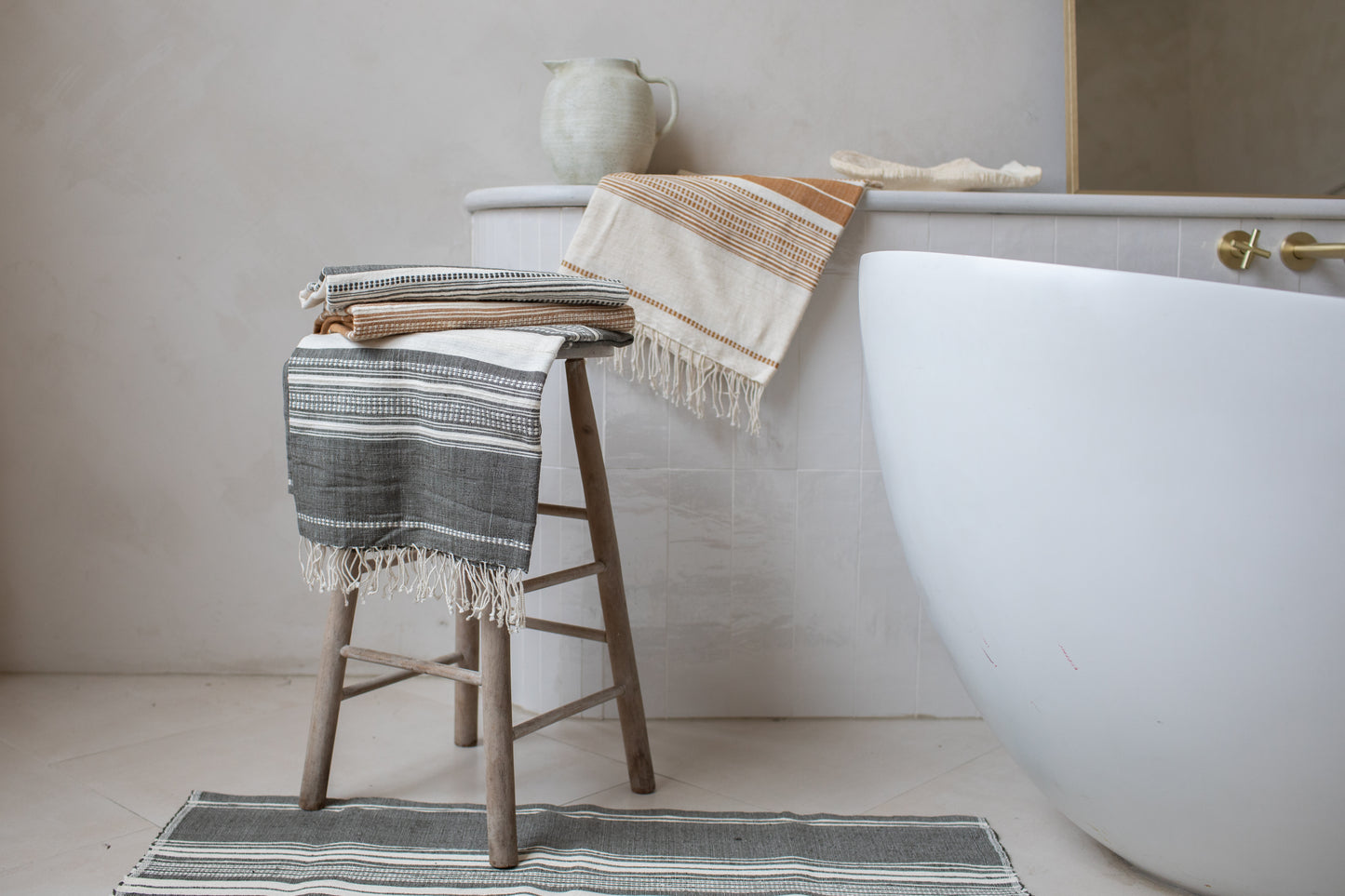 Genalé Handwoven Ethiopian Cotton Bath Set | 1 Bath Mat + 1 Bath Towel + 1 Hand Towel