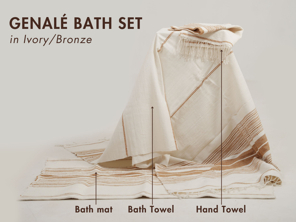Genalé Handwoven Ethiopian Cotton Bath Set | 1 Bath Mat + 1 Bath Towel + 1 Hand Towel