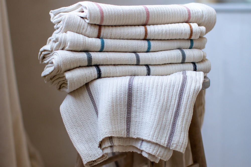 Wari waffle bath towel in all colors stacked