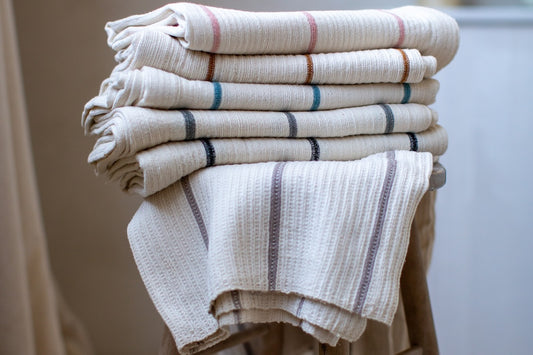 Wari waffle bath towel in all colors stacked
