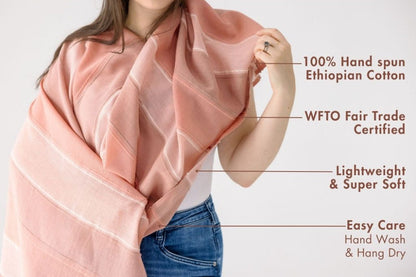 Danakil shawl in blush with key features