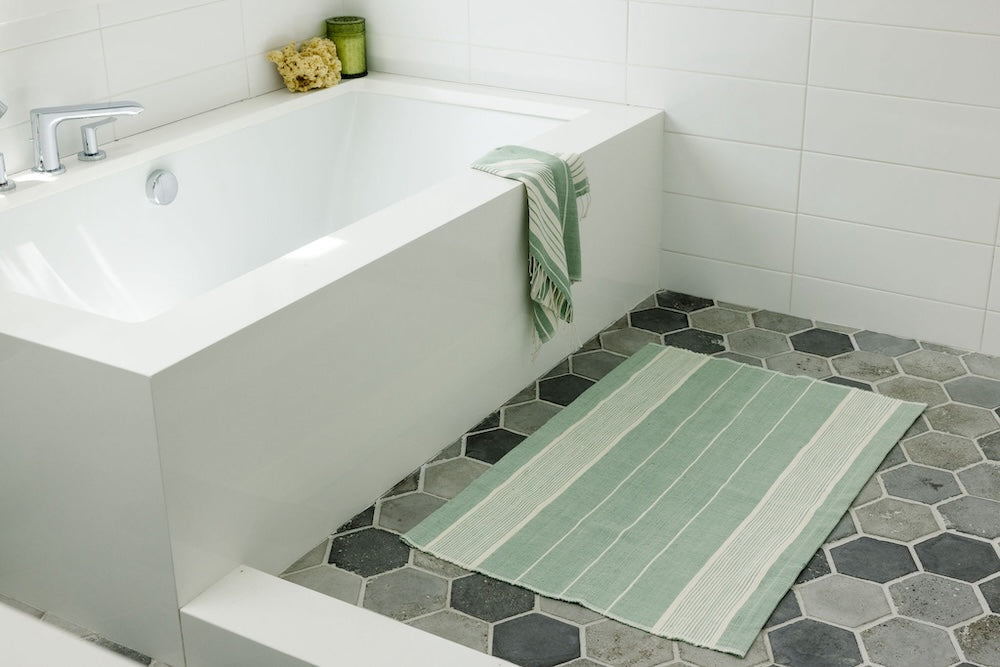 Dawa Bath Mat in Mint in Bathroom 