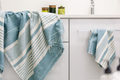 Dawa Bath Towel in Flax in Bathroom