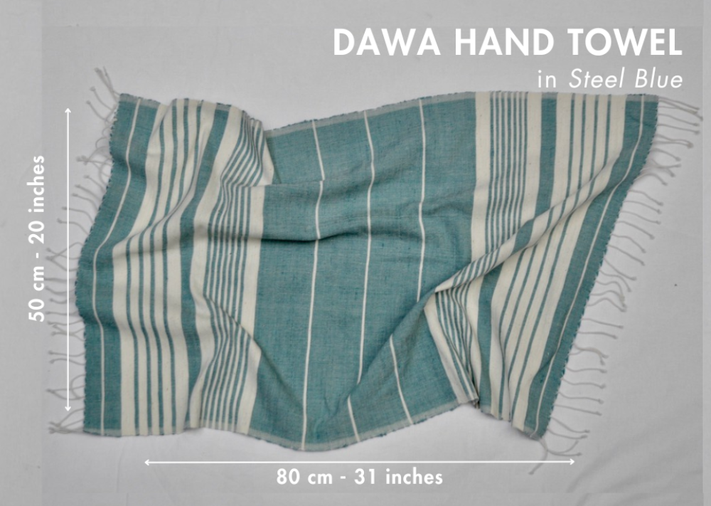 Dawa hand towel in steel blue with dimensions