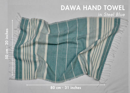Dawa hand towel in steel blue with dimensions