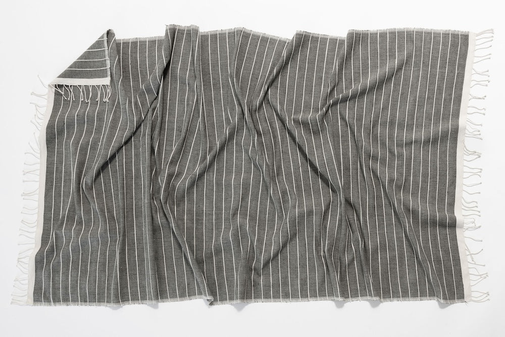 Jamma Bath Towel in Dark Grey Flat Lay on white background