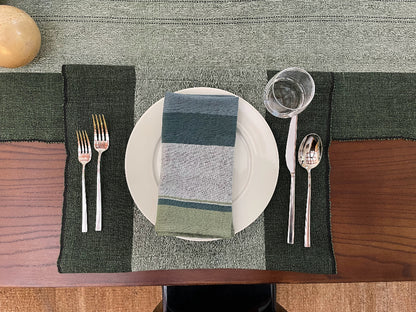 Sodo placemat in cedar with steel blue dalol napkin