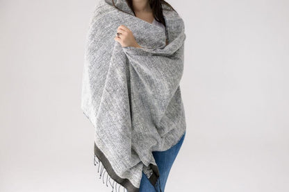 Stella silk and cotton shawl on model with white background