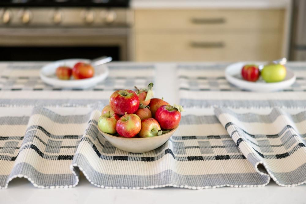 Two Gonder Placemats and One Table Runner in Black with Apples