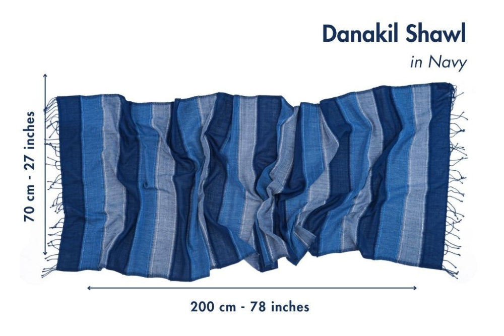 danakil shawl in navy with dimensions