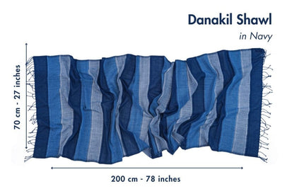 danakil shawl in navy with dimensions