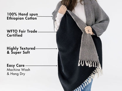 maya shawl in black with key features