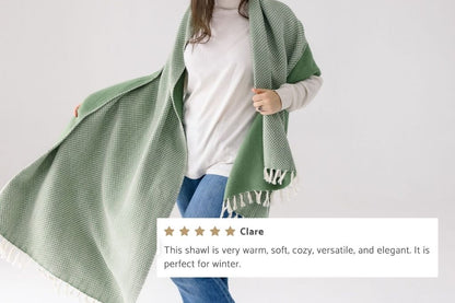 maya shawl in mint with five star customer review