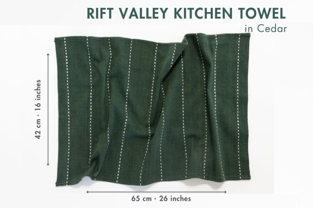 rift valley kitchen towel in cedar with dimensions